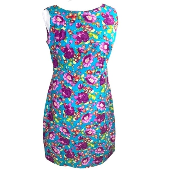 Cdc Vintage 90s Turquoise Floral Spring Sheath Dress Woman’s Size 4 - Picture 2 of 13